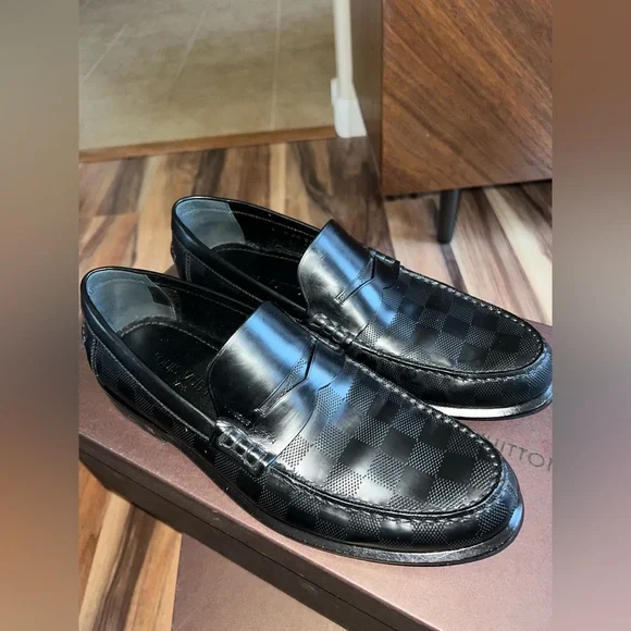 Louis Vuitton Black Checkered Loafers